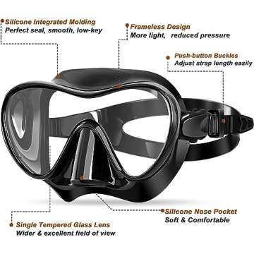 Bairuifu Snorkel Mask, 100% Food Grade Silicone Full Dry Top Snorkel Set Anti-Fog Scuba Mask, Profes...