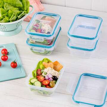 Snapware Total Solution 10-Pc Plastic Food Storage Containers Set, 3-Cup Rectangle Meal Prep Container, Non-Toxic, BPA-Free Lids with 4 Locking Tabs, Microwave, Dishwasher, and Freezer Safe