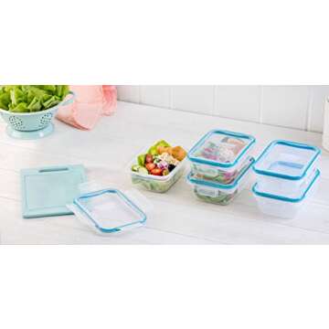 Snapware Total Solution 10-Pc Plastic Food Storage Containers Set, 3-Cup Rectangle Meal Prep Container, Non-Toxic, BPA-Free Lids with 4 Locking Tabs, Microwave, Dishwasher, and Freezer Safe