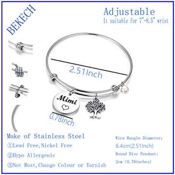 BEKECH Mimi Bracelet Grandma Mimi Charm Expandable Wire Bangle Mimi Jewelry Grandmother Gift for Family Mimi Nana Nonna(Mimi bracelet)