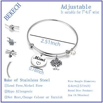 BEKECH Mimi Bracelet Grandma Mimi Charm Expandable Wire Bangle Mimi Jewelry Grandmother Gift for Family Mimi Nana Nonna(Mimi bracelet)