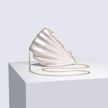 UMREN Seashell Chain Shoulder Bag for Women Acrylic Evening Clutch Bag Glitter Marble Purse Handbag for Wedding Party Prom Apricot