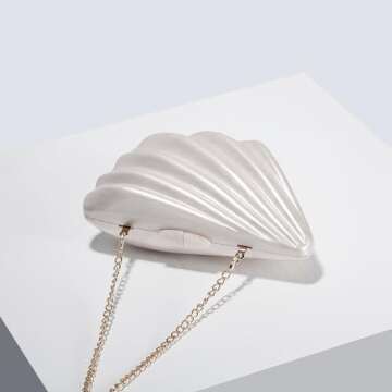 UMREN Seashell Chain Shoulder Bag for Women Acrylic Evening Clutch Bag Glitter Marble Purse Handbag for Wedding Party Prom Apricot