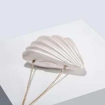 UMREN Seashell Chain Shoulder Bag for Women Acrylic Evening Clutch Bag Glitter Marble Purse Handbag for Wedding Party Prom Apricot