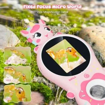 Kids Microscope,Ashfly 200X Magnifier for Kids,Mini Pocket Portable Digital Microscope for Educational Science Toys,Birthday Gifts for Age 3 4 5 6 7 8 Girls&Boys