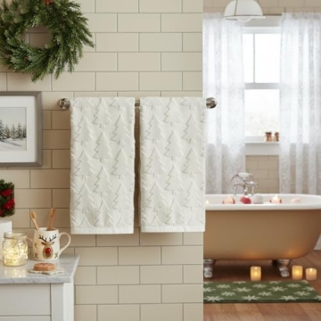 Artoid Mode 2 Pcs Beige 3D Xmas Tree Jacquard Christmas Hand Towels - 100% Cotton, Soft Absorbent