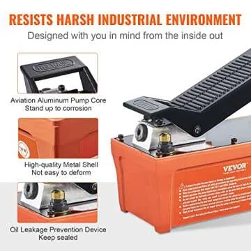 VEVOR Air Hydraulic Pump, 10,000 PSI 1/2 Gal Reservoir, NPT 3/8" Oil Outlet, NPT 1/4" Inlet, 6.6 ft Pipe, Foot Actuated Hydraulic Pump Air Treadle for Auto Body Frame Machines and Pulling Post, Orange