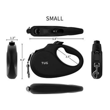 TUG Monochrome 360° Tangle-Free Retractable Dog Leash | 16 ft Strong Nylon Tape (Small, Black)