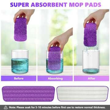 6 Pack Reusable Mop Pads Compatible with Swiffer PowerMop, Wood Floor Pads Mop Refill Pads Mop Pads Refills Microfiber Mop Pads for 13''-15'' Microfiber Spray Mop Machine Washable