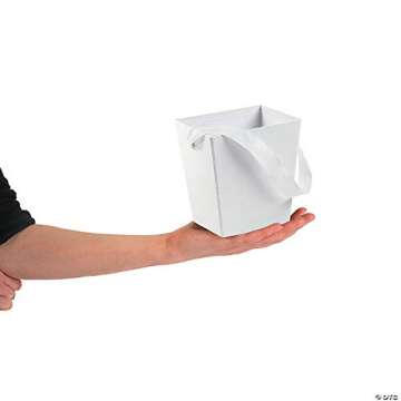 White Cardboard Candy Buckets with Ribbon Handles - Ideal Wedding and Event Gifts - Set of 6