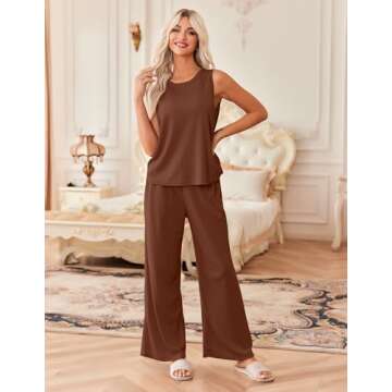 Ekouaer Womens Pajamas 2 Piece Lounge Set Waffle Knit Loungewear Sleeveless Tank Top with Long Pants...