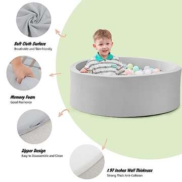 Zmarthumb Large Foam Ball Pit for Children Toddlers, 47.2” Soft Round Ball Pits for Kids, Baby Playpen Ball Pool, Ideal Gift for Indoor and Outdoor Game(Grey), Balls Not Included