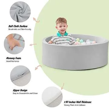 Zmarthumb Large Foam Ball Pit for Children Toddlers, 47.2” Soft Round Ball Pits for Kids, Baby Playpen Ball Pool, Ideal Gift for Indoor and Outdoor Game(Grey), Balls Not Included
