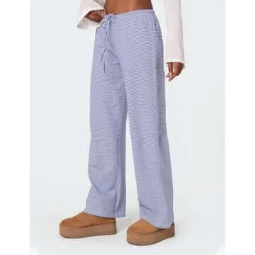 Ugerlov Women's Wide Leg Striped Pants - Casual Drawstring Elastic Lounge Wear