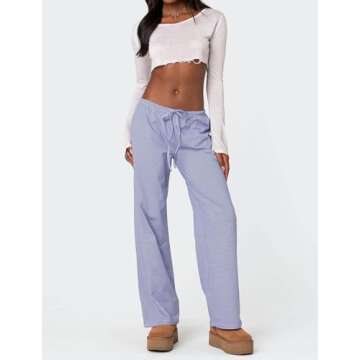 Ugerlov Women's Wide Leg Striped Pants for Summer Comfort