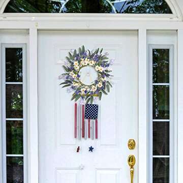 VioletEverGarden Spring Wreaths for Front Door 20 Inch Summer Wreath with Violet Blue and White Daisy Floral Wreath for Indoor Wall Porch Window Decor and Festival Celebration