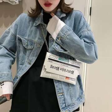 Acxico 1 PC Women Newspaper Messenger Bag Shoulder Bag Personality Fashion Small Square Bag