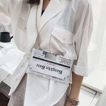 Acxico 1 PC Women Newspaper Messenger Bag Shoulder Bag Personality Fashion Small Square Bag