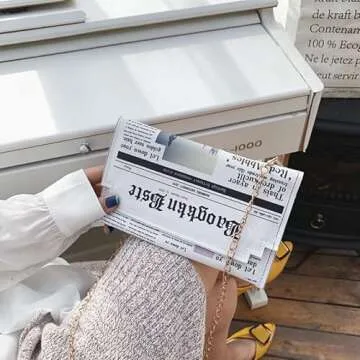 Acxico 1 PC Women Newspaper Messenger Bag Shoulder Bag Personality Fashion Small Square Bag