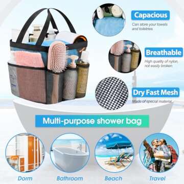 Attmu Mesh Shower Caddy Portable for College Dorm Room Essentials with 8 Pockets, Hanging Shower Cad...
