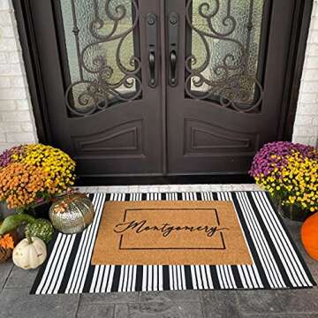 Black and White Striped Outdoor Rug Front Porch Rug 27.5"x43" Front Door Mat Cotton Hand-Woven Rever...