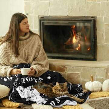 Solzien Ouija Board Blanket 50"x60", Goth Witchy Birthday Gifts for Women/Men, Gothic Skeleton Skull...