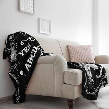 Solzien Ouija Board Blanket 50"x60", Goth Witchy Birthday Gifts for Women/Men, Gothic Skeleton Skull Ouija Board Decor, Halloween Christmas Decorations, Spooky Gifts, Halloween Gothic Throw Blanket