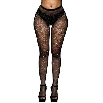 VINICUNCA Sparkly Rhinestone Fishnet Stockings for Women