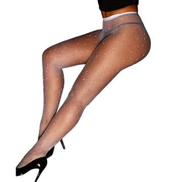 VINICUNCA Sparkly Rhinestone Fishnet Stockings for Women