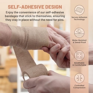 Self Adherent Cohesive Wrap Bandages - 6 Count for All Ages