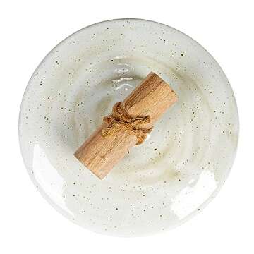 Bloomingville 5 Inches Round Stoneware Lid and Pine Wood and Jute Handle in Reactive Glaze, Beige Canister