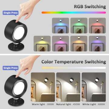 Lightbiz LED Wall Lights 3 Pcs with Remote, RGB Ambience Wall Sconces Lamp 3000mAh Rechargeable Battery Operated, 3 Color Temp & Dimmable Magnetic 360° Rotation Cordless Light for Living Room Bedside