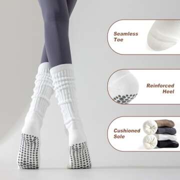 TOAMOUR Non Slip Yoga Socks for Women, 3 Pairs - Comfortable & Stylish