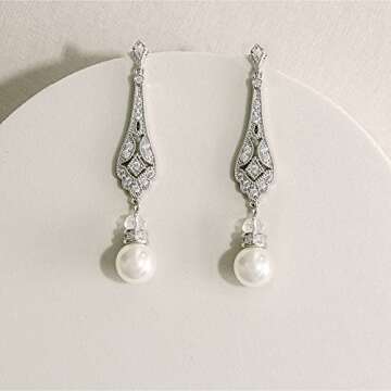 Frankie Fashions Vintage Pearl Dangle Earrings Pearl Wedding Earrings for Brides Bridesmaids Mother ...