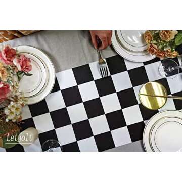Black and White Checkerboard Table Runner for Parties