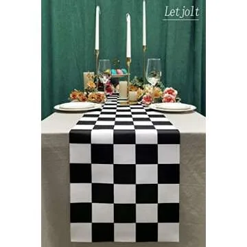 Black and White Checkerboard Table Runner for Parties
