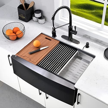 33 Inch Black Farmhouse Sink Workstation-Bokaiya 33x22 Farmhouse Apron Front Kitchen Sink Black Stainless Steel Farmhouse Sink 16 Gauge Deep Single Bowl Farm Sink with Cutting Board