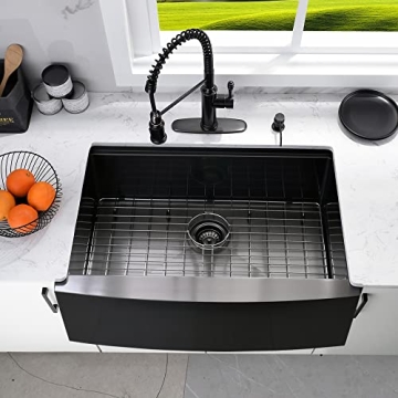 33 Inch Black Farmhouse Sink Workstation-Bokaiya 33x22 Farmhouse Apron Front Kitchen Sink Black Stainless Steel Farmhouse Sink 16 Gauge Deep Single Bowl Farm Sink with Cutting Board