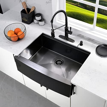 33 Inch Black Farmhouse Sink Workstation-Bokaiya 33x22 Farmhouse Apron Front Kitchen Sink Black Stainless Steel Farmhouse Sink 16 Gauge Deep Single Bowl Farm Sink with Cutting Board