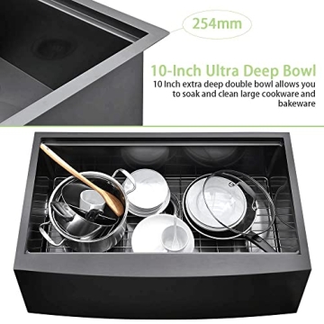 33 Inch Black Farmhouse Sink Workstation-Bokaiya 33x22 Farmhouse Apron Front Kitchen Sink Black Stainless Steel Farmhouse Sink 16 Gauge Deep Single Bowl Farm Sink with Cutting Board