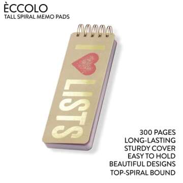 Eccolo Tall Spiral Memo Pad, 300 Pages, 150 Sheets, Double Spiral Binding, Office Essentials for Wor...