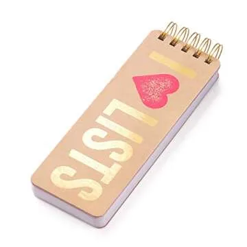 Eccolo Tall Spiral Memo Pad, 300 Pages, 150 Sheets, Double Spiral Binding, Office Essentials for Work, List Notepad for Students, Class, and Shopping, I Heart Lists (Gold, 3x8.5 inches)