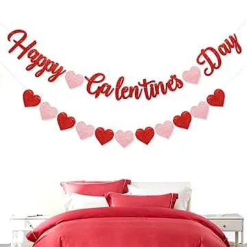 Red Glittery Galentine's Day Banner & Heart Garland
