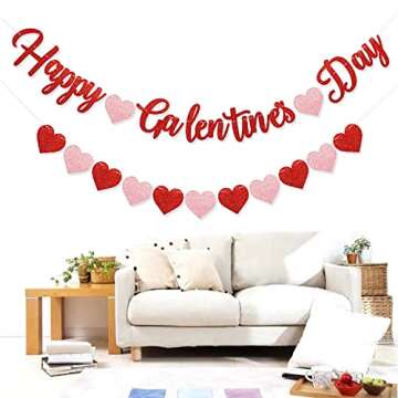 Red Glittery Galentine's Day Banner & Heart Garland