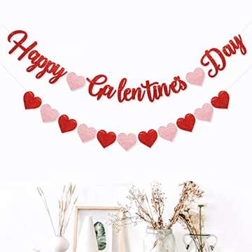 Red Glittery Galentine's Day Banner & Heart Garland