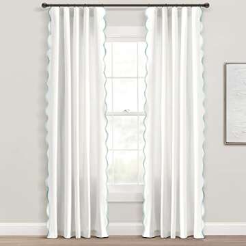 Lush Decor Coastal Chic Scallop Edge Window Curtain Panel Pair, 52" W x 84" L, Blue & White