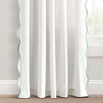 Lush Decor Coastal Chic Scallop Edge Window Curtain Panel Pair, 52" W x 84" L, Blue & White