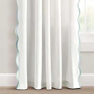 Lush Decor Coastal Chic Scallop Edge Window Curtain Panel Pair, 52" W x 84" L, Blue & White