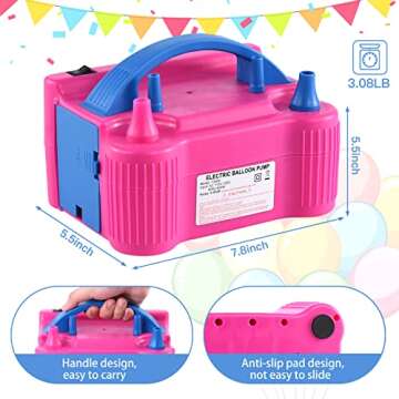 Balloon Pump Electric,Portable Dual Nozzle High Power(110V~120V, 600W),Air Balloon Inflator for Birthday Party Supplies Decoration(Gifts: 2 Tying Tools, 10 Balloons)