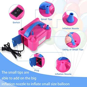 Balloon Pump Electric,Portable Dual Nozzle High Power(110V~120V, 600W),Air Balloon Inflator for Birthday Party Supplies Decoration(Gifts: 2 Tying Tools, 10 Balloons)